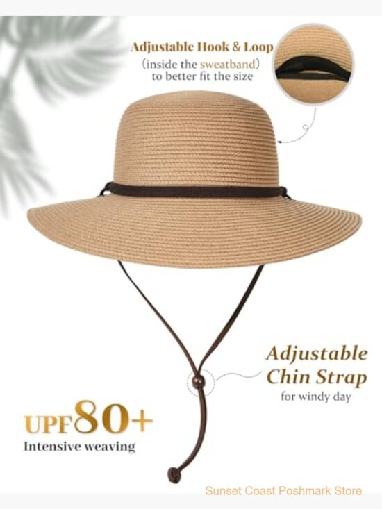 Wide Brim Sun Hat with Wind Lanyard UPF Summer Straw display picture 3